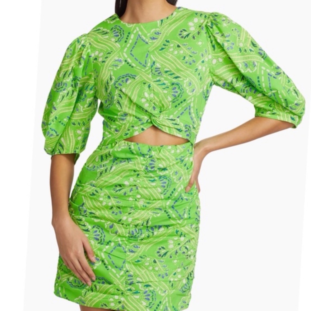 Rhode Isla ruched cotton cut out minidress LIME GREEN